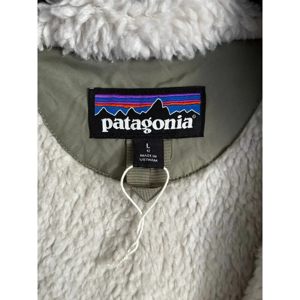 Patagonia Kids L (12) Insulated Parka Jacket-Sherpa Lined- Olive Green